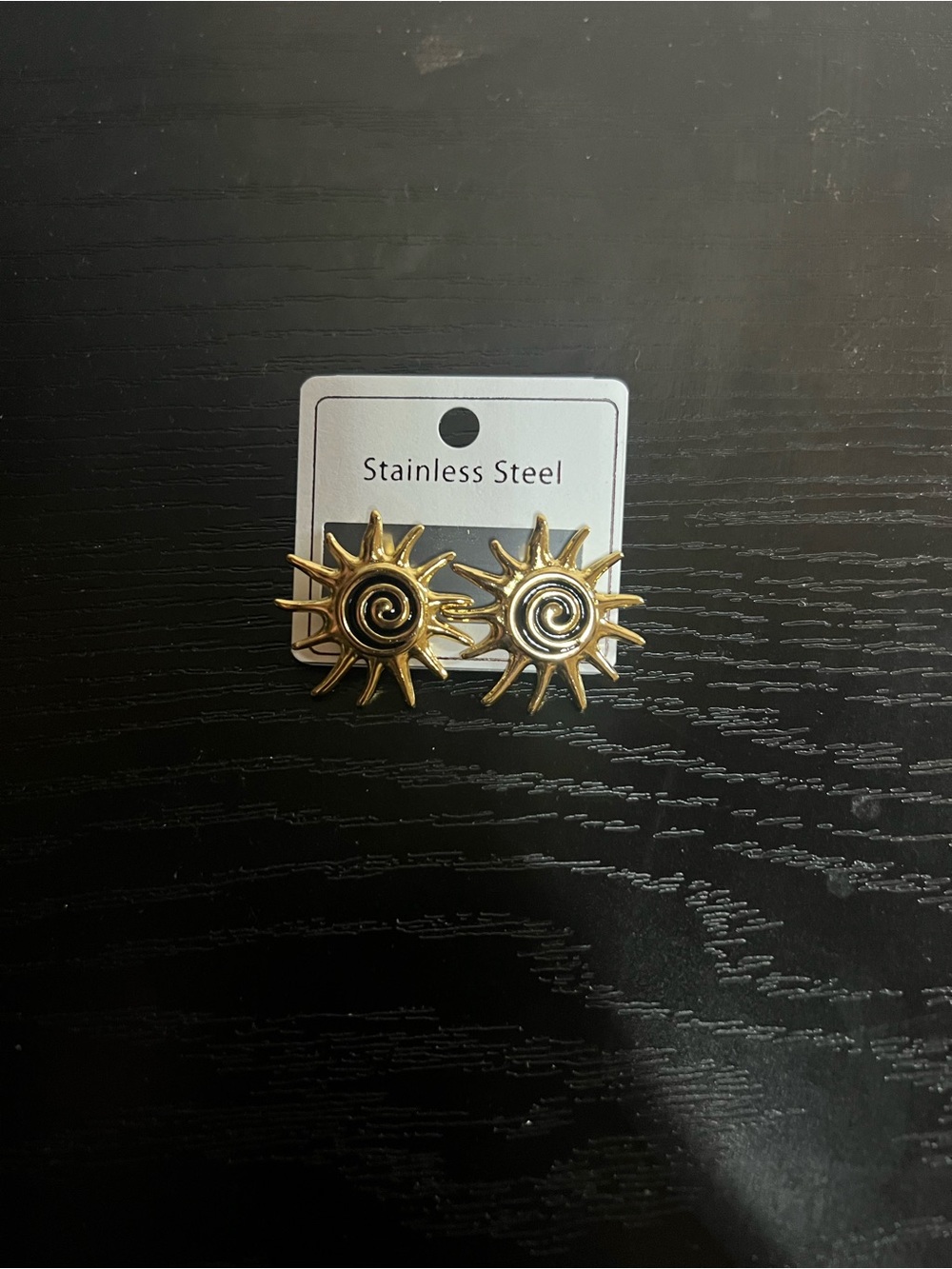 Gold Sunburst Stainless Steel Earrings - Spiral Center